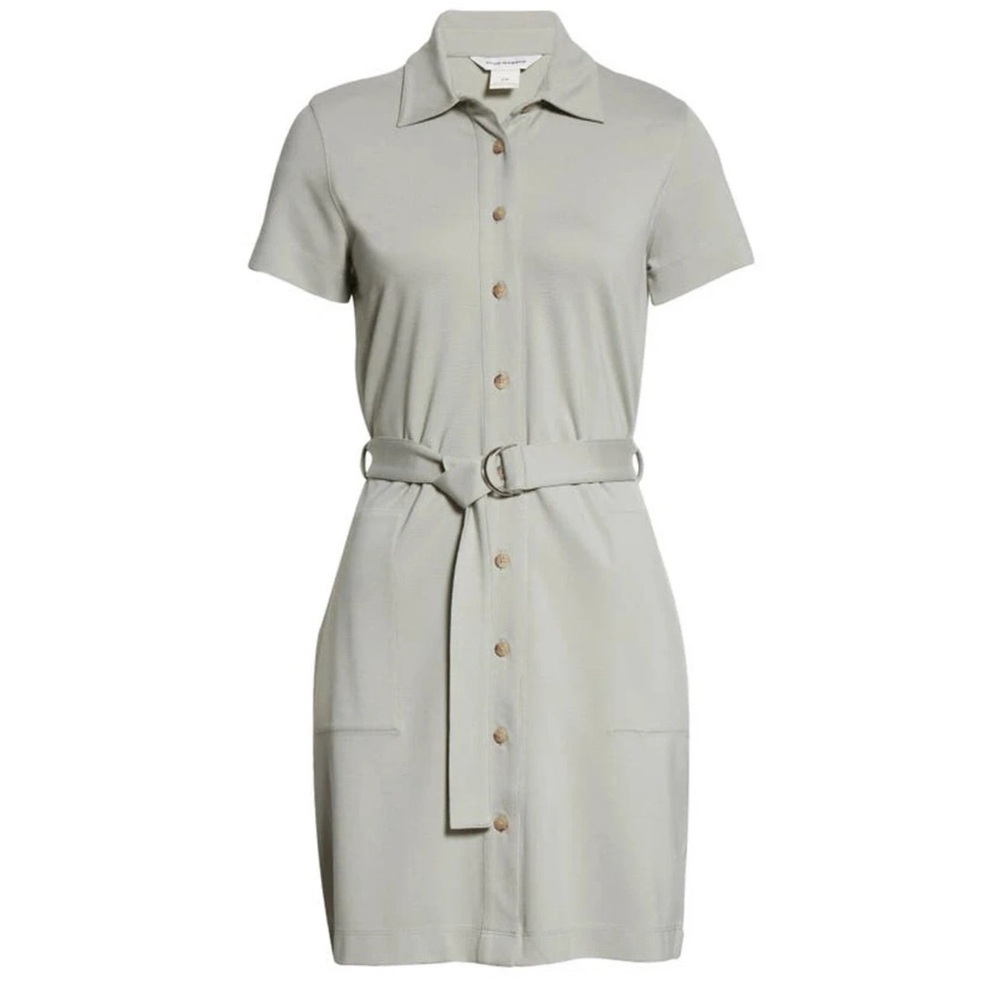 Club Monaco Ponte Knit Belted Mini Dress Light Green Button up Pockets Stretch